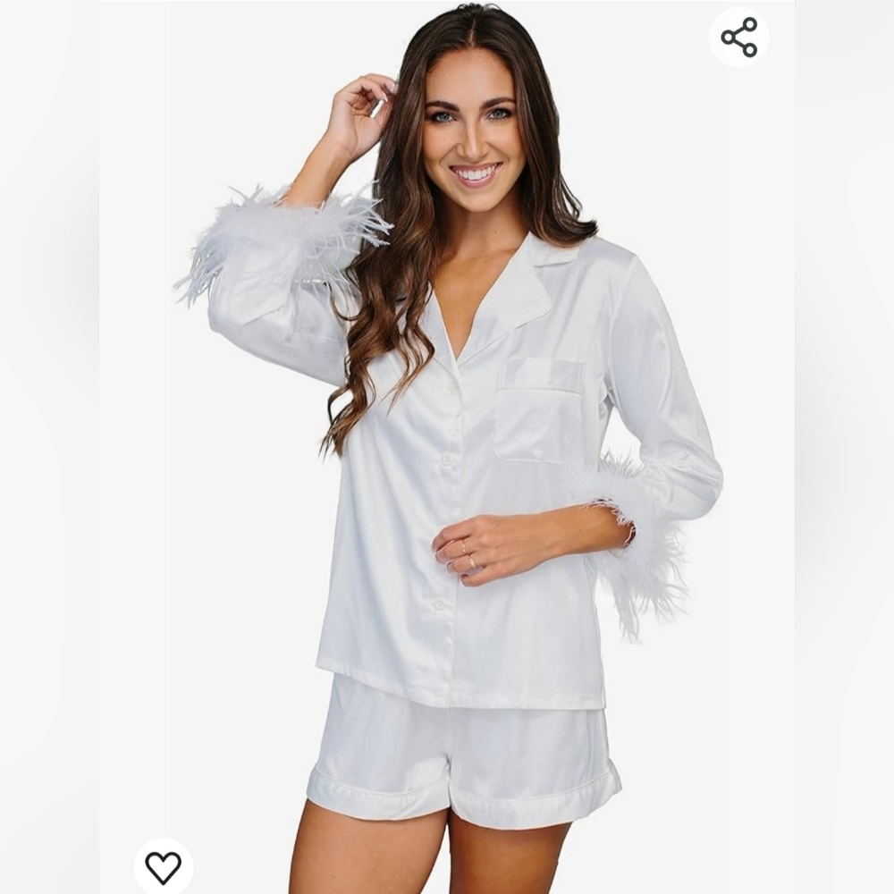 Bridal pajama set,Belle's Design, size large, White